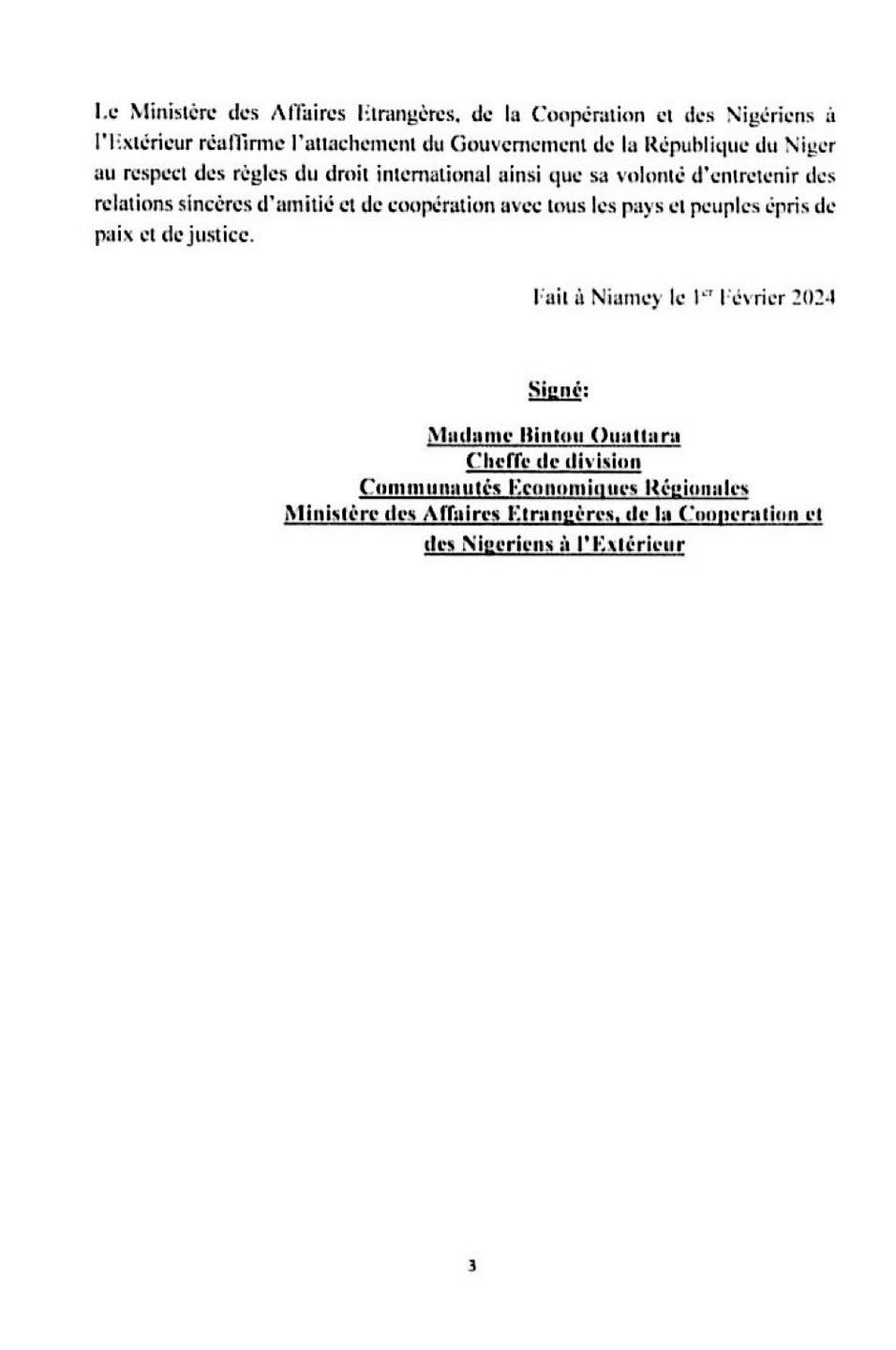 communique de presse du ministere des affaires etrangeres maec niger sur le retrait du niger du burkina faso et du mali de la cedeao