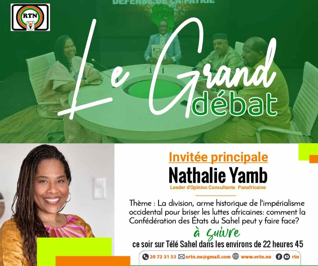 nathalie yamb sur le plateau du grand debat de la rtn une voix panafricaine pour lunite du sahel 2